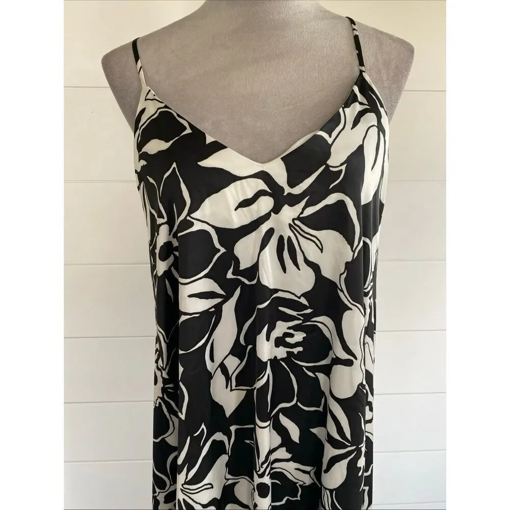 NICOLE MILLER Sleeveless Floral Print Satin Maxi Dress Sz M NWT/001